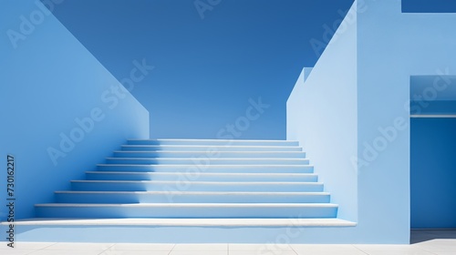 Staircase ascending into the sky  merging bold architectural lines with a clear blue backdrop