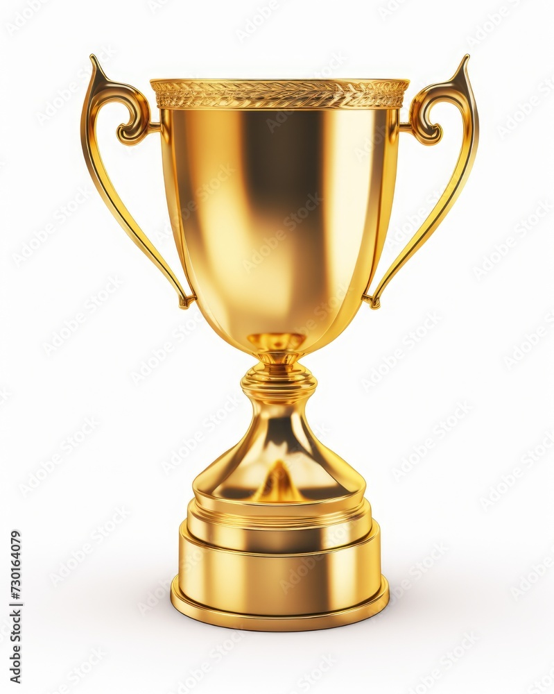 Gold Trophy Cup for First Place Winner. Isolated on White Background. 3D Rendering of Award Gold Trophy Cup for First Place Winner. Isolated on White Background. 3D Rendering of Award