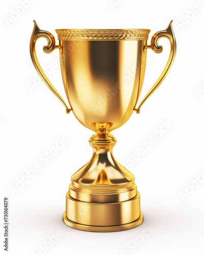 Gold Trophy Cup for First Place Winner. Isolated on White Background. 3D Rendering of Award