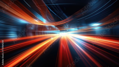 Light Trail in Tunnel. Abstract Background of Blurred Architectural Building and Car Trails Tied-Up