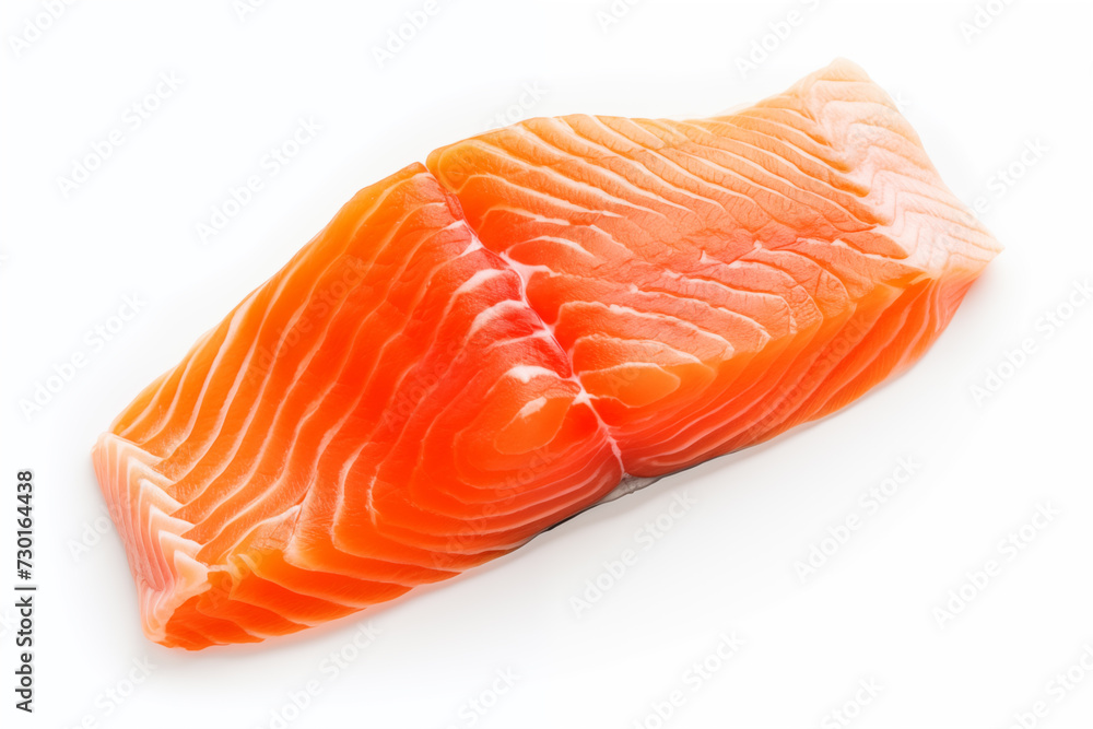 Slice of red fish salmon isolated on white background. Top view close-up Slice of red fish salmon isolated on white background. Top view close-up