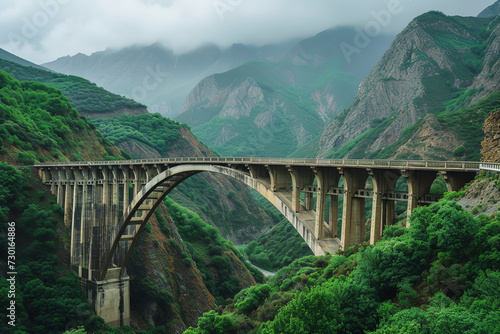 Mountainous region bridge, offering hikers and photographers panoramic views of majestic peaks and sprawling valleys, a popular spot for its breathtaking scenery and natural beauty. photo