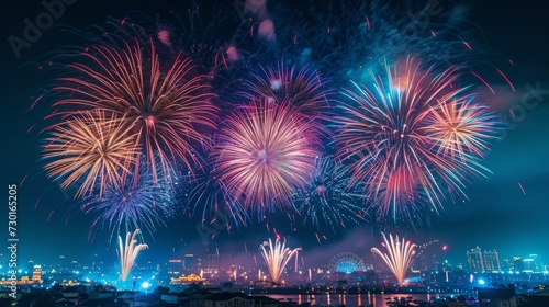 The night sky erupts in a dazzling display of fireworks, marking the grand finale of this spectacular carnival
