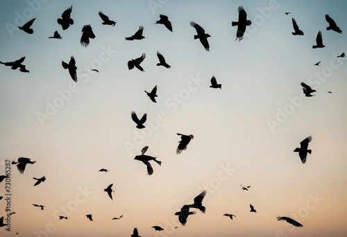 Flock of birds isolated on white background and texture (Rook and Jackdaw)