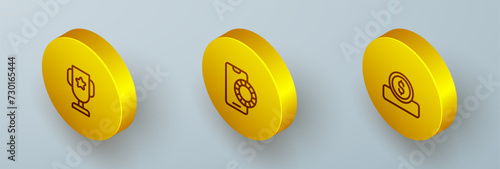 Set Isometric line Casino poker trophy cup, Online sports betting and Coin money with dollar icon. Vector