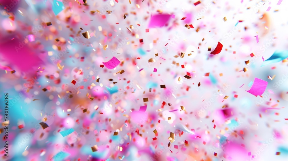 Fototapeta premium Colorful confetti adorns a bright background, evoking a sense of celebration and joy