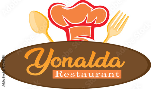 restaurant logo vector with chef cap , spoon fork symbols