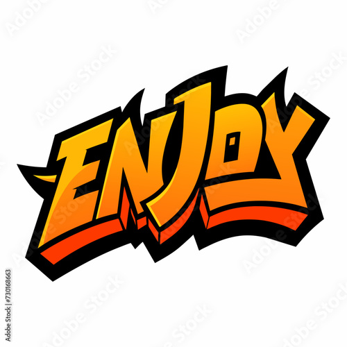 The word ENJOY in street art graffiti lettering vector image style on a white background.