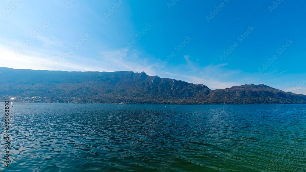 Photo of the Lac du Bourget and the Dent du Chat, in Aix-Les-Bains in Savoie, France
