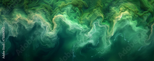Background with water, Abstract background, Amazing blooming algae on green river, aerial view, Ai generated image
