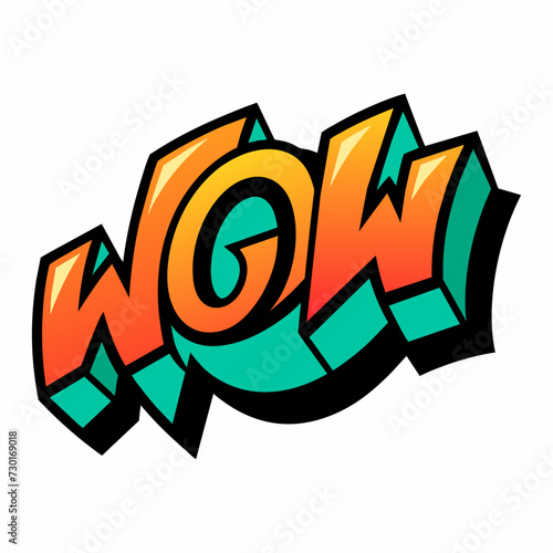 The word WOW in street art graffiti lettering vector image style on a white background.
