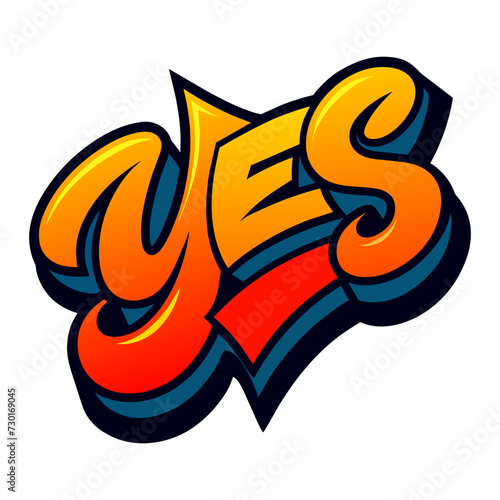 The word YES in street art graffiti lettering vector image style on a white background.