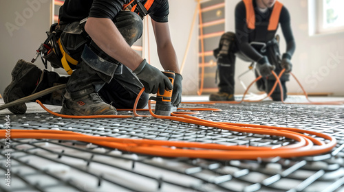 Workers Installing Radiant Floor Heating System