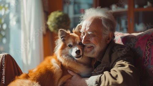 Warm Embrace: Elderly Person and Dog Sharing a Moment