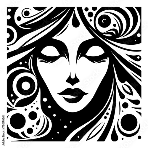 Vector illustration of stylized woman's face on separate background