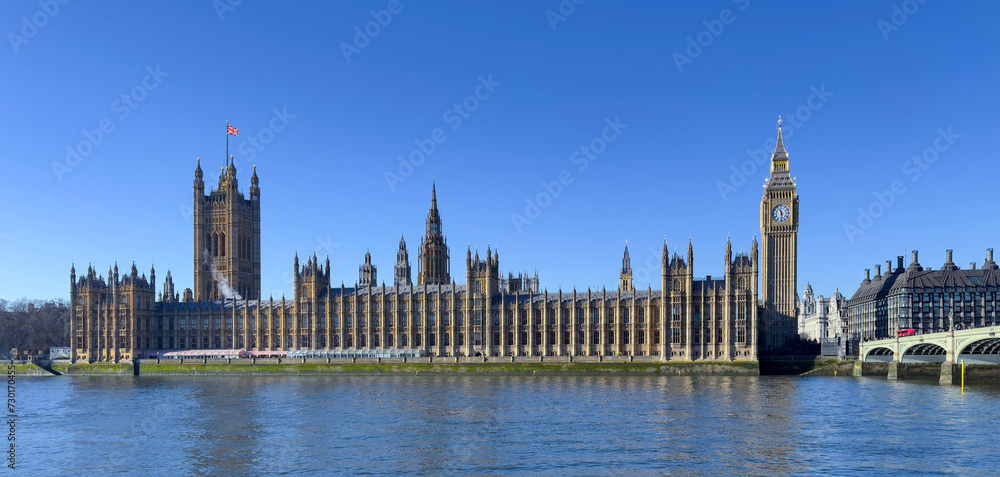 British Houses of Parliament by the River Thames in central London in the United Kingdom.