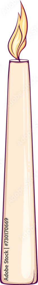 Long thin straight burning wax candle. Close up simple design element. Vector color illustrations in cartoon hand drawn style isolated on white. Mystic symbol. Long thin straight burning wax candle. Close up simple design element. Vector color illustrations in cartoon hand drawn style isolated on white. Mystic symbol.