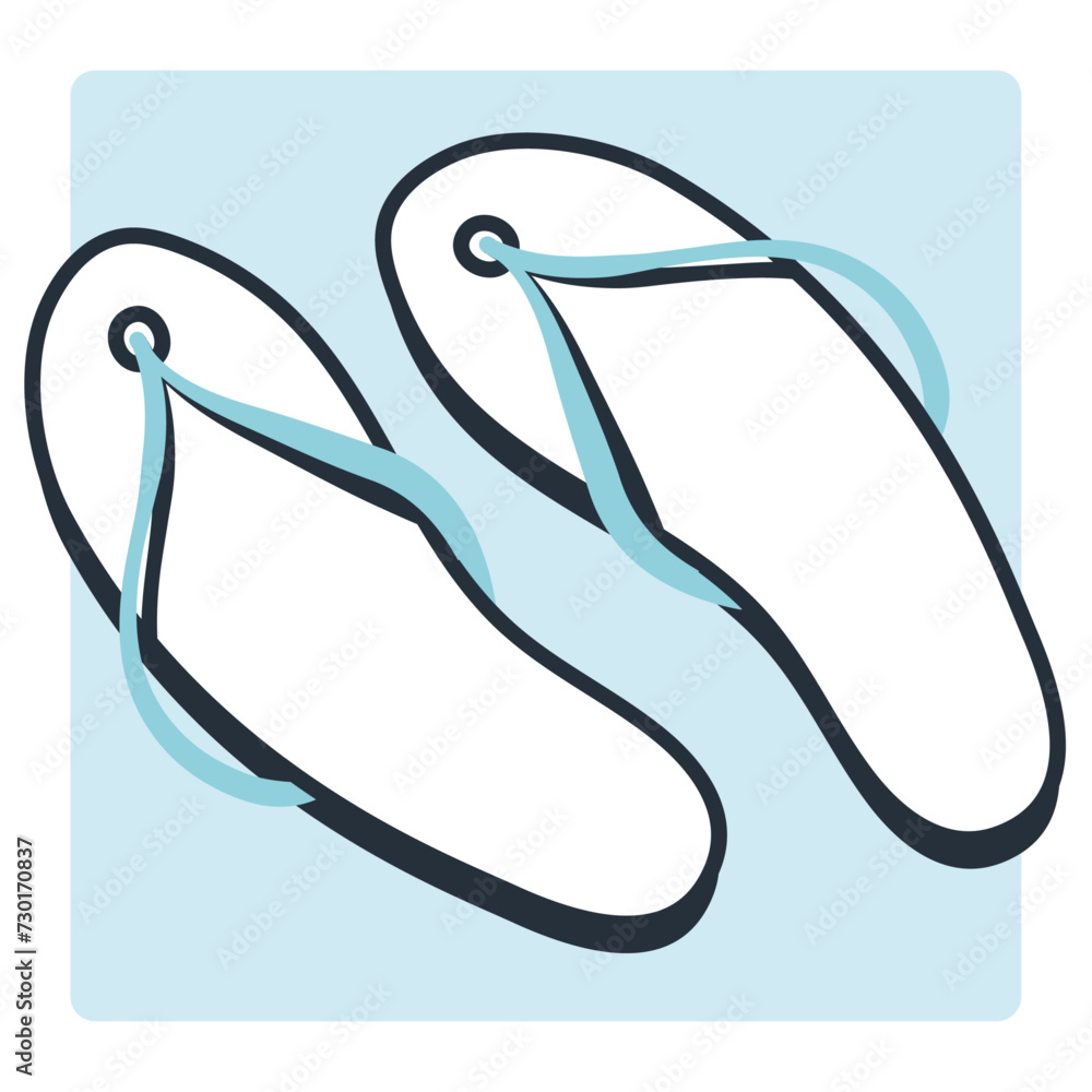 Line illustration of flip flops with blue tone and shadow Line illustration of flip flops with blue tone and shadow