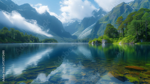 Lake and mountains  Landscape with lake and mountains  Lake in the mountains  Incredible lake in mountains in New Zealand  Ai generated image 