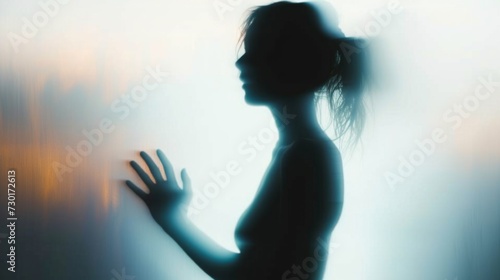 Female silhouette on a white background. Elegant outline of a woman in motion out of focus