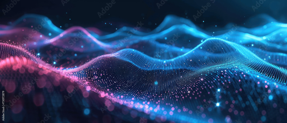 Digital wave with many dots and particles. Abstract dynamic wave background. Technology or science banner. Digital wave with many dots and particles. Abstract dynamic wave background. Technology or science banner.