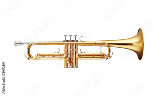 Shiny brass trumpet on a white isolated background.