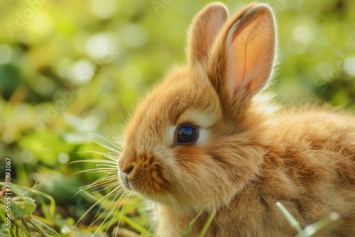 Curious Rabbit Peeking Through Grass Close-Up, A close-up shot of a curious rabbit peeking through vibrant green grass, eyes bright and alert.