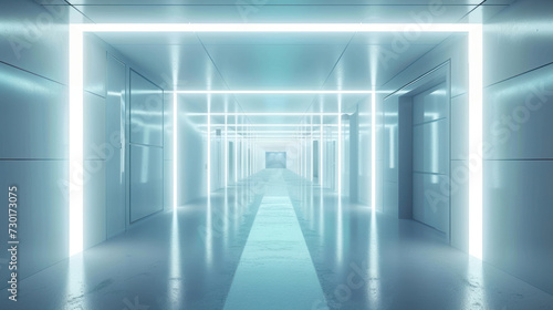 Abstract futuristic light corridor interior, Modern minimal background.