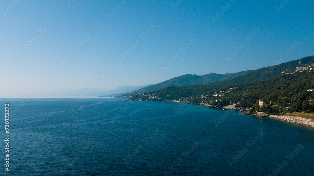 Drone photographie genoise tower and seaport at Erbalunga in Cap Corse 