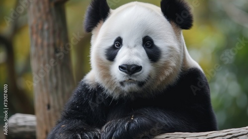 A regal panda poses for a close-up  exuding timeless charm and charisma