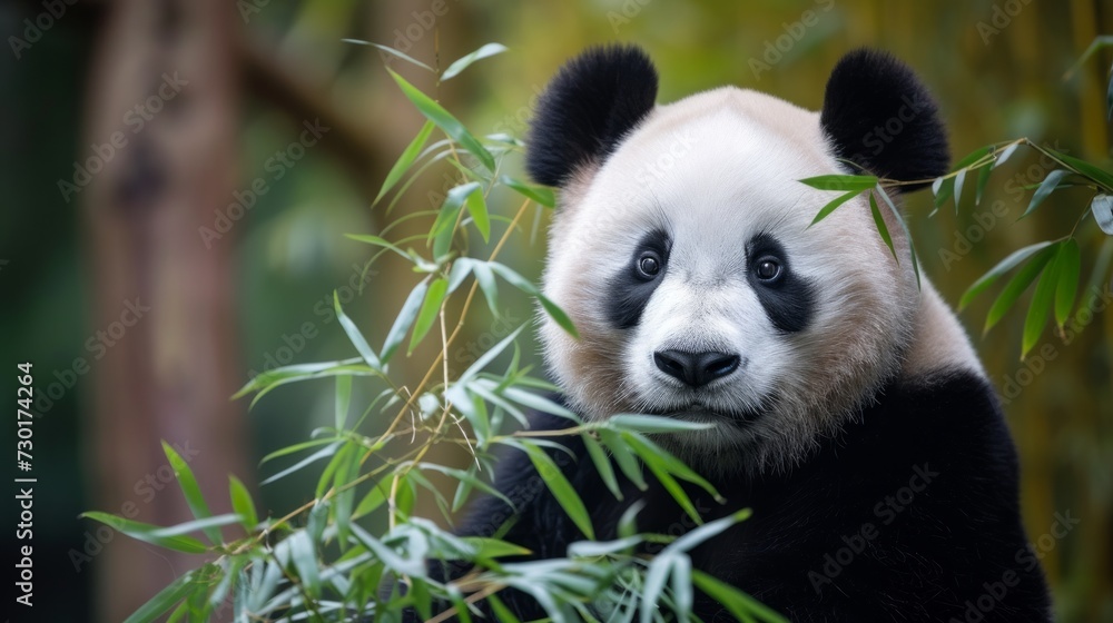 A regal panda poses for a close-up, exuding timeless charm and charisma A regal panda poses for a close-up, exuding timeless charm and charisma