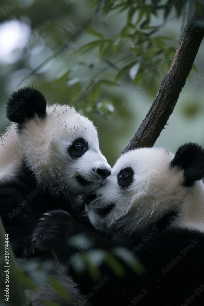 Two pandas share a moment of connection and companionship Two pandas share a moment of connection and companionship