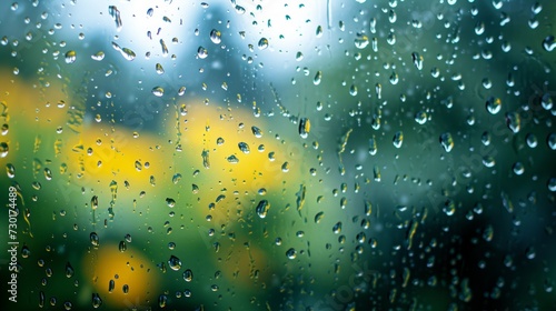 Glistening raindrops on windowpanes create a soothing, minimalist spring setting