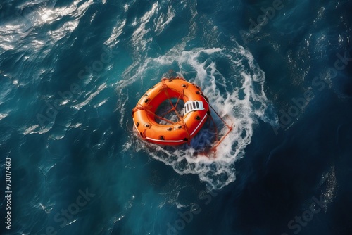 Orange Raft Floating on Top of Body of Water photo