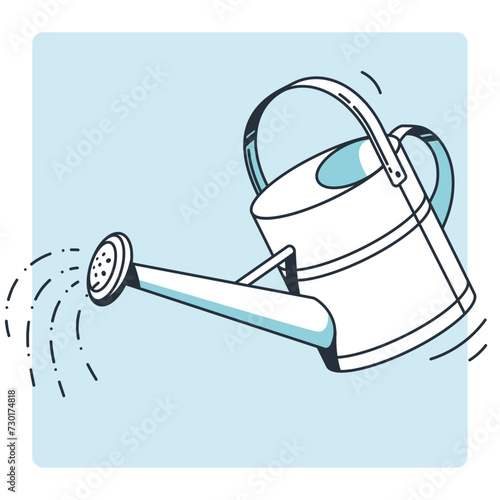 Line illustration of watering can with blue tone and shadow