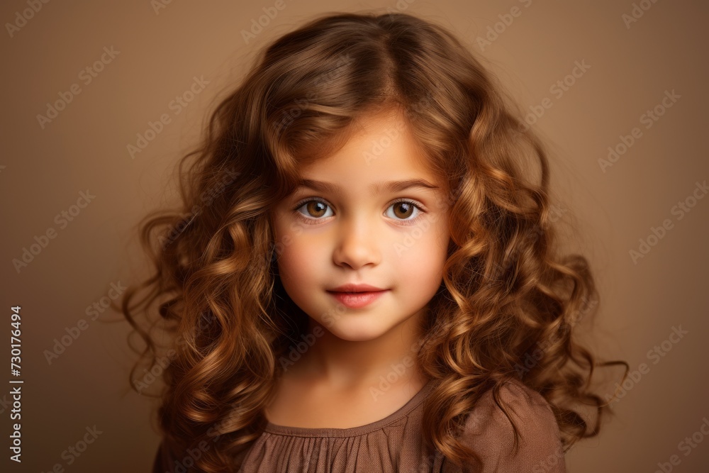 Portrait of a cute little girl with long curly hair. Studio shot. Portrait of a cute little girl with long curly hair. Studio shot.