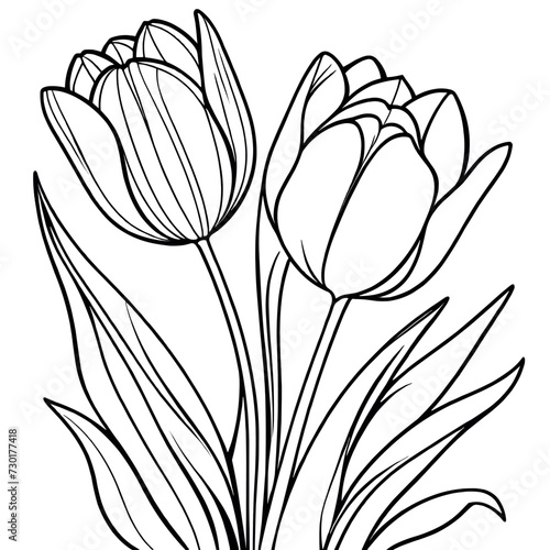 Tulip flower outline digital coloring page for kids and adults
