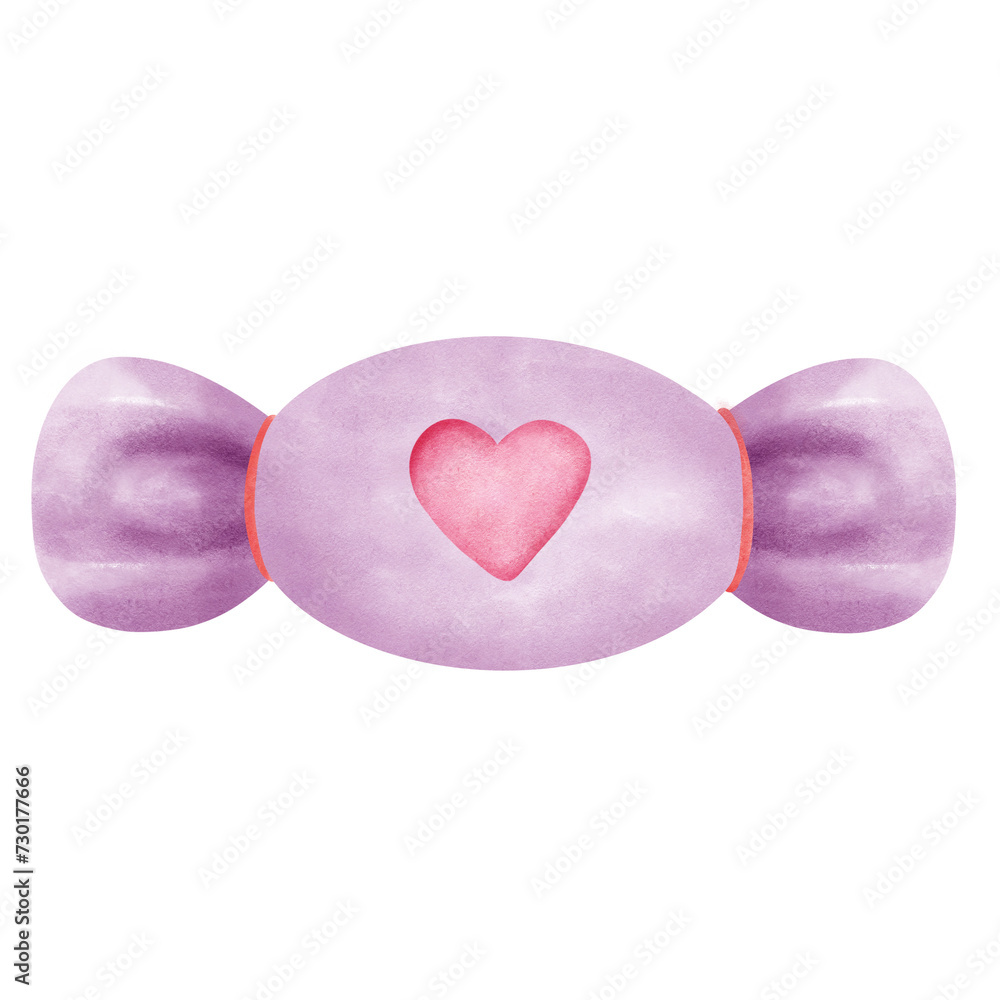 Candy watercolor illustration, Wrapped candy. Candy sweet love. Candy watercolor illustration, Wrapped candy. Candy sweet love.