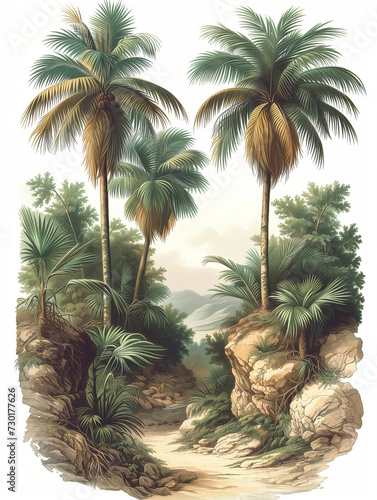 coconut palm, chromolithograph photo