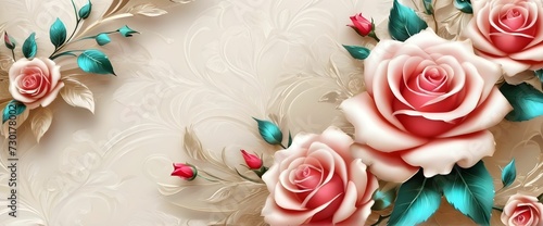 3d luxurious bright wallpaper with beautiful floral background with roses