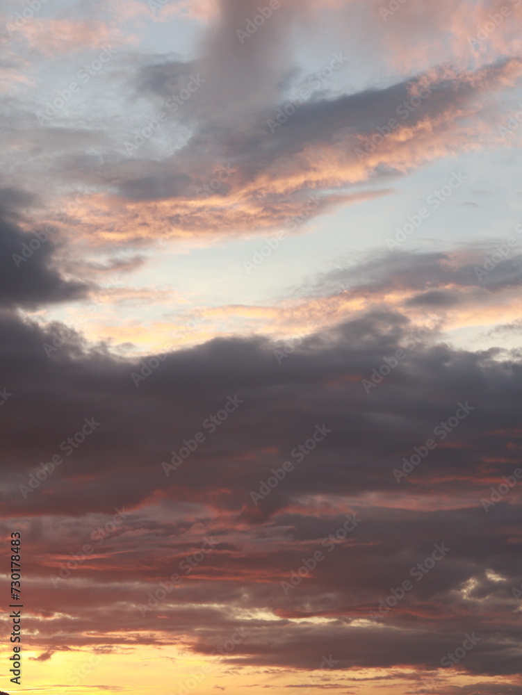 Colorful Dramatic Sky with Clouds at Sunset. Sky Background with Clouds