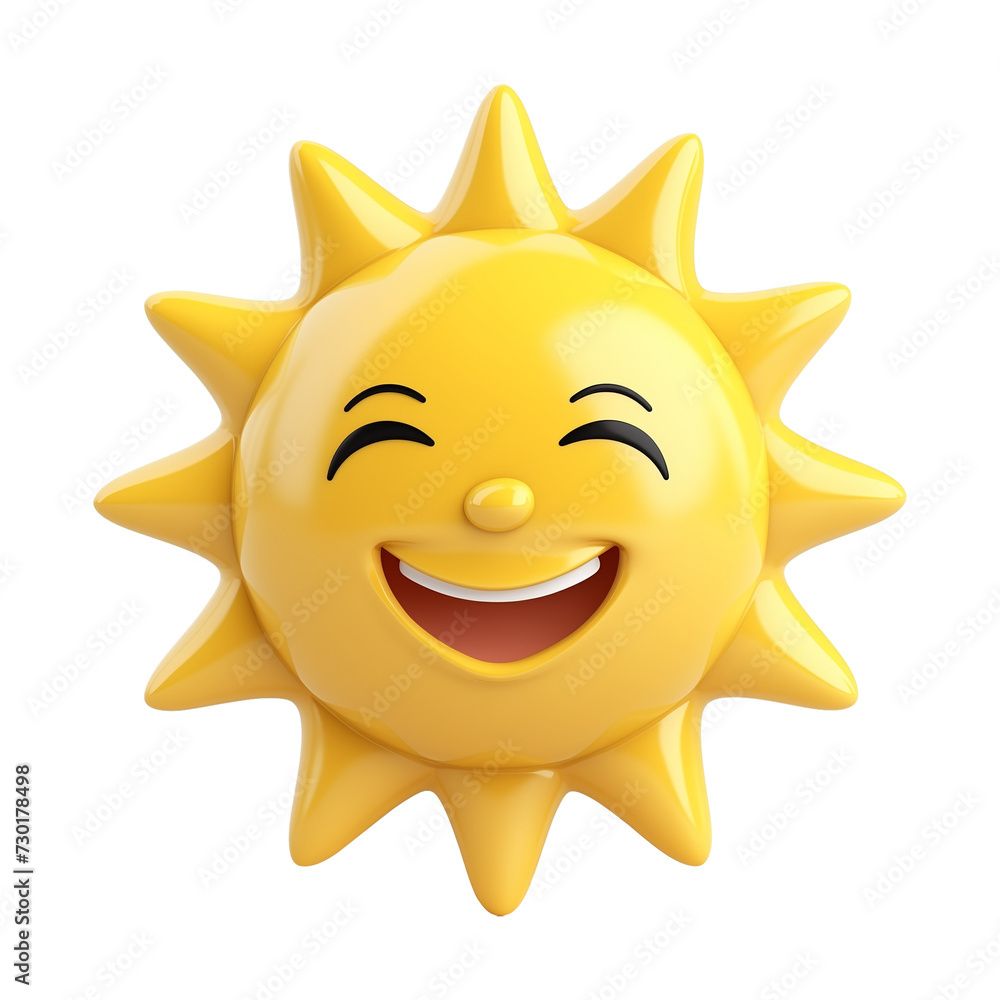 Happy Sun 3D Cartoon Style Isolated on Transparent Background
