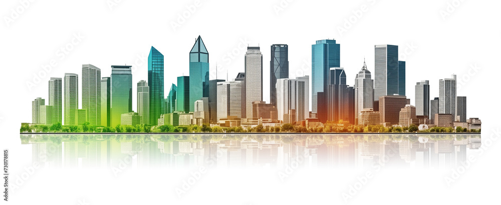 Colorful City Skyline Isolated on Transparent Background
