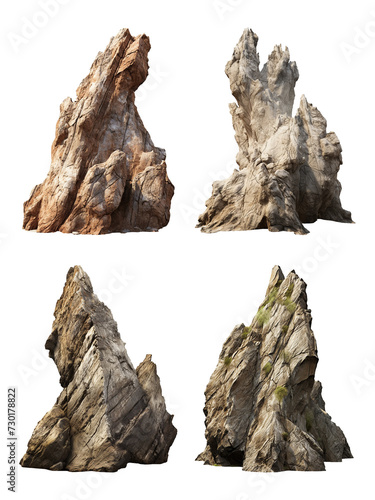 Spike Rock Formation Set Isolated on Transparent Background 