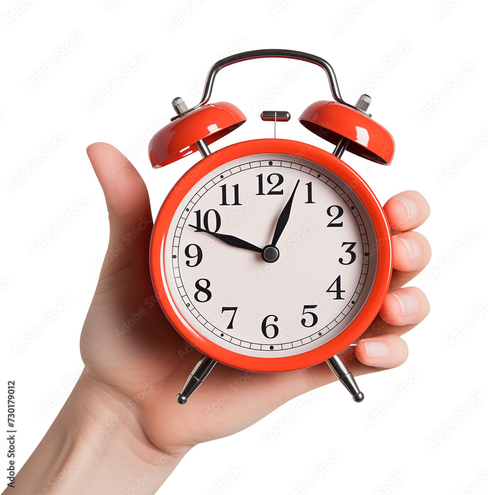 Hand Holding Alarm Clock Isolated on Transparent Background
Hand Holding Alarm Clock Isolated on Transparent Background