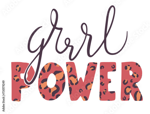 Girl power handwritten with bright vivid font. GRL PWR lettering. Feminist slogan, phrase or quote. Modern vector illustration for t-shirt, sweatshirt or other apparel print.