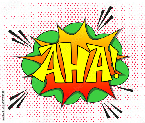 Comic lettering aha. Vector bright cartoon illustration in retro pop art style. Comic text sound effects. EPS 10.