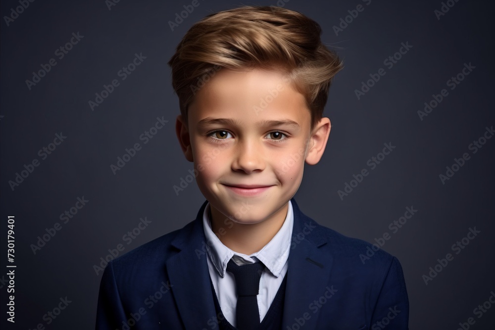 Portrait of a cute little boy in suit. Studio shot. Portrait of a cute little boy in suit. Studio shot.