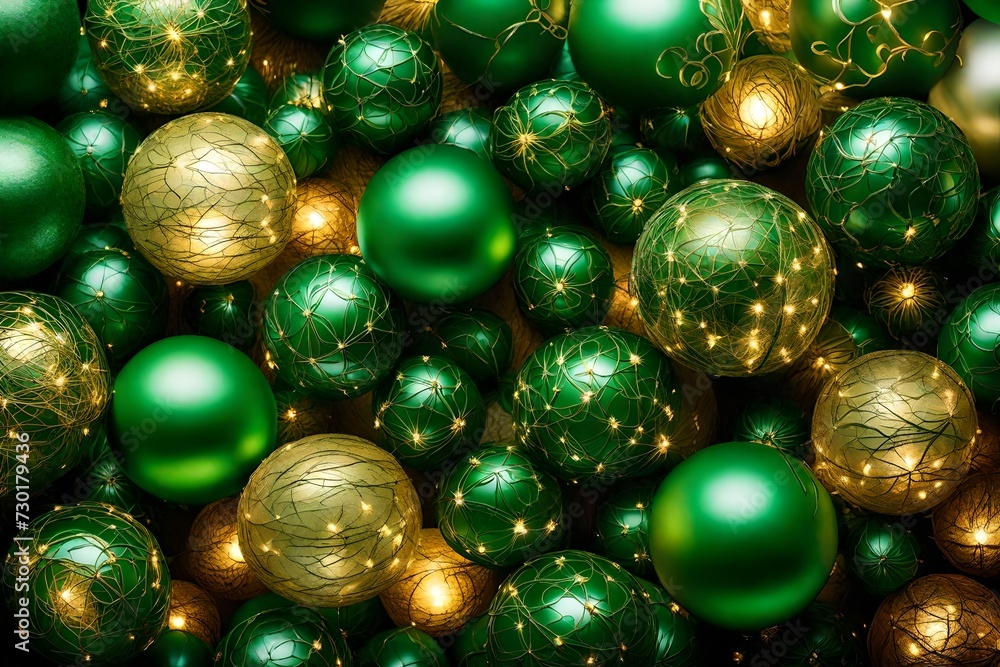 green shining big balls with glittering material and glow on the ball hanging with the strip and placed on the table for decoration piece green ball with glitter abstract background view green shining big balls with glittering material and glow on the ball hanging with the strip and placed on the table for decoration piece green ball with glitter abstract background view