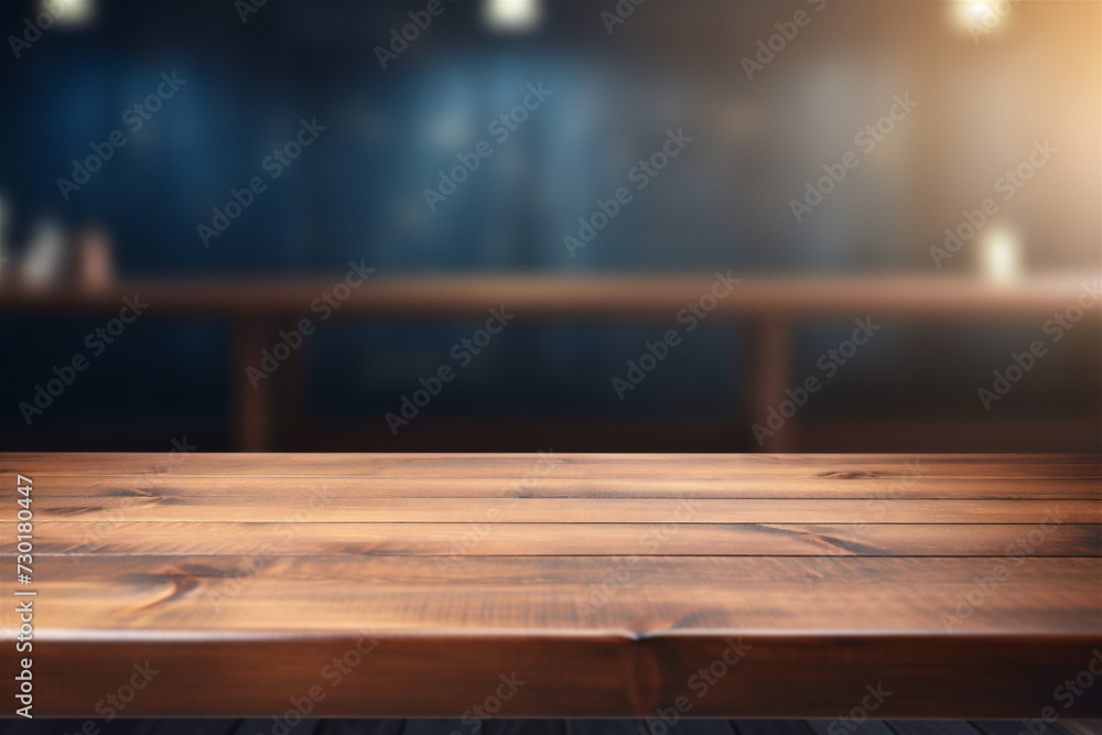 empty wooden table, blur background empty wooden table, blur background